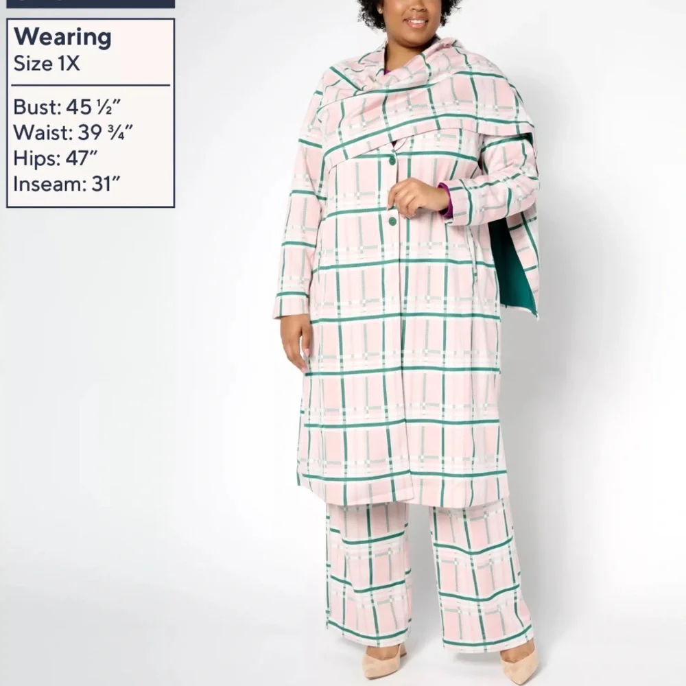 Pink and Green Striped Trench Coat with throw - Picture 2 of 7